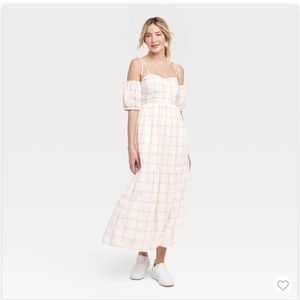 Women's Puff Short Sleeve A-Line Dress - Universal Thread™ Cream Plaid 4
